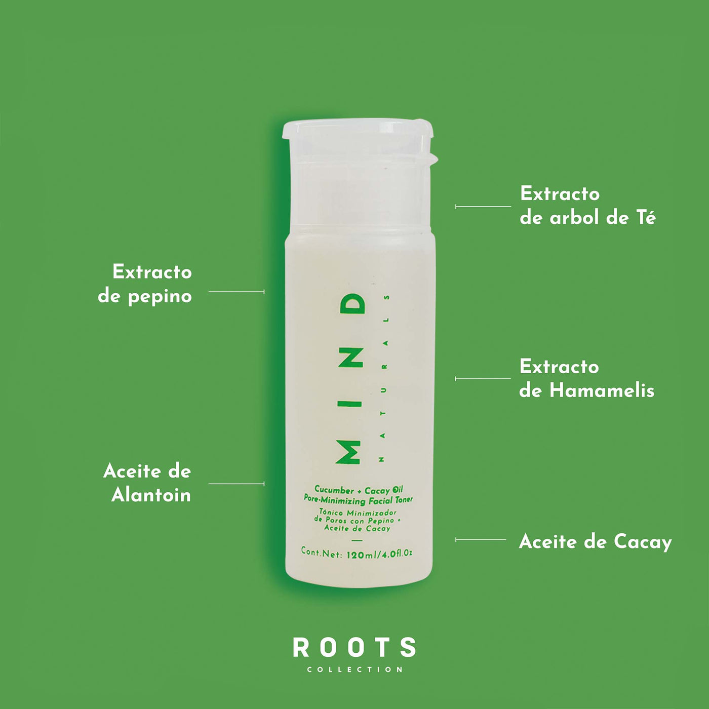 Mind Naturals - Tónico Minimizador de Poros con Pepino + Aceite de Cacay 120ml